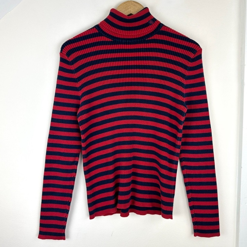 Lauren Ralph Lauren Red and Navy Striped Long Sleeve Top